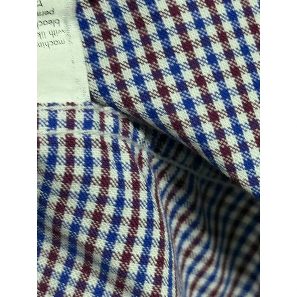 Chaps Shirt Mens 16-16.5 32/33 Blue Red Check Classic Fit Oxford Wrinkle Free‎